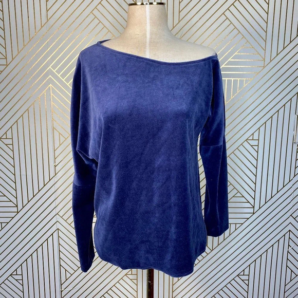Amanda Uprichard Top Long Sleeve Asymmetric Off Shoulder Velour Blue Size Medium - Picture 1 of 8